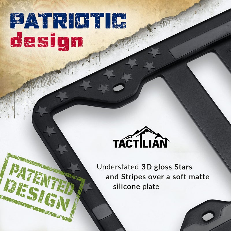 TACTILIAN Original Silicone American Flag License Plate Frames - Subdued 3D Stars & Stripes US Flag License Plate Holder for Car Truck SUV - Patriotic Front License Plate Cover Exterior Accessories - Image 3
